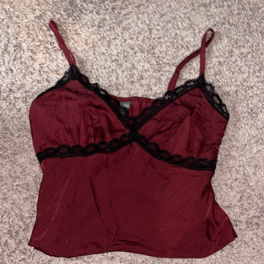 wild fable Burgundy Cami with Black Lace Trim